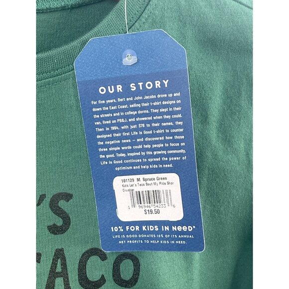 Life Is Good Kids Crusher T-Shirt Medium Lets Taco Bout My Ride Spruce Green Gra - Picture 3 of 6